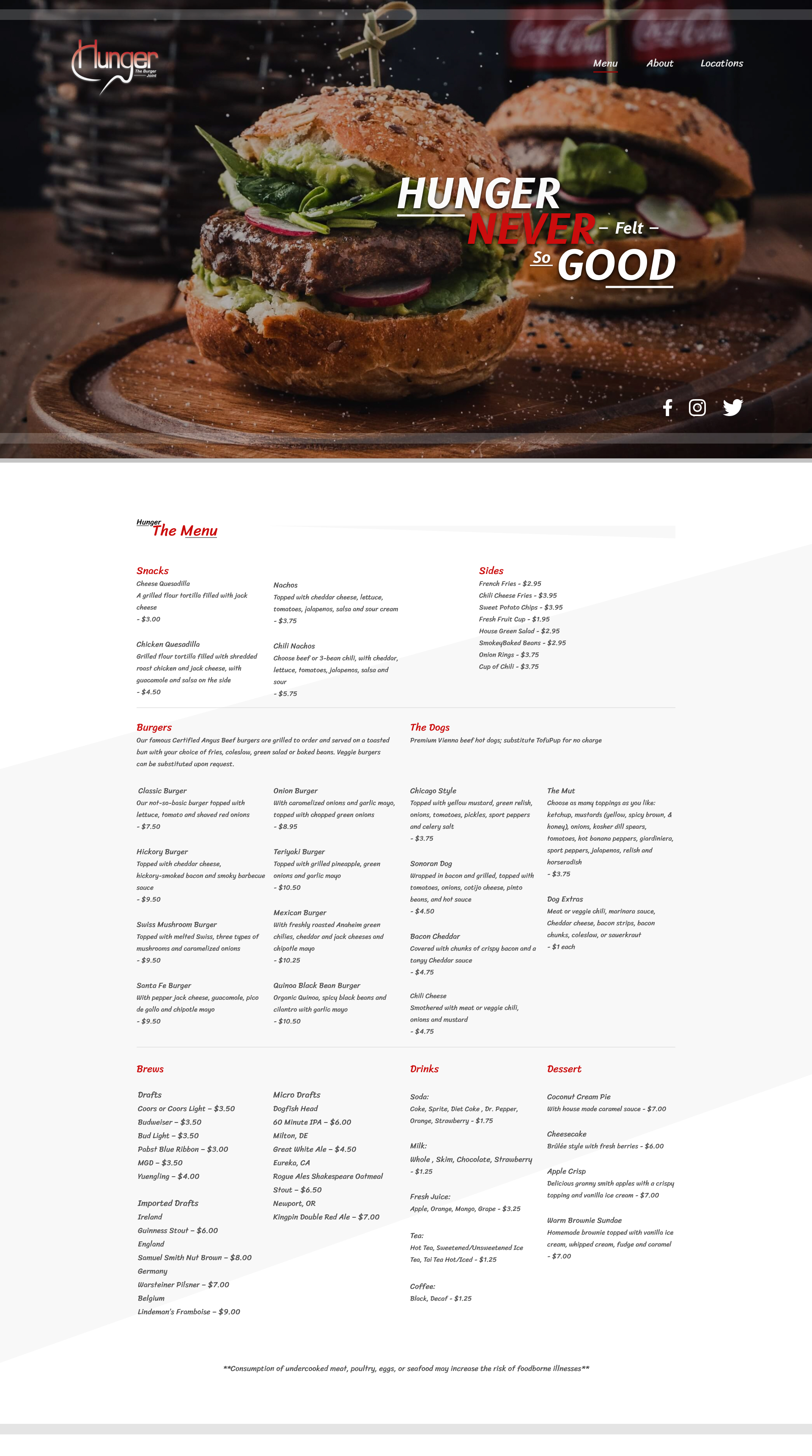 The Burger Joint Menu Page